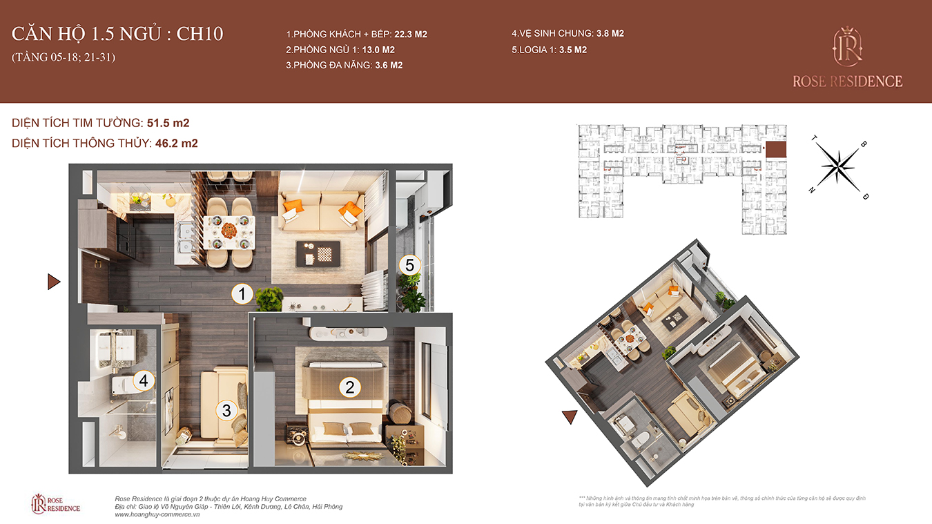Mặt bằng CH10 Rose Residence - 1PN+1