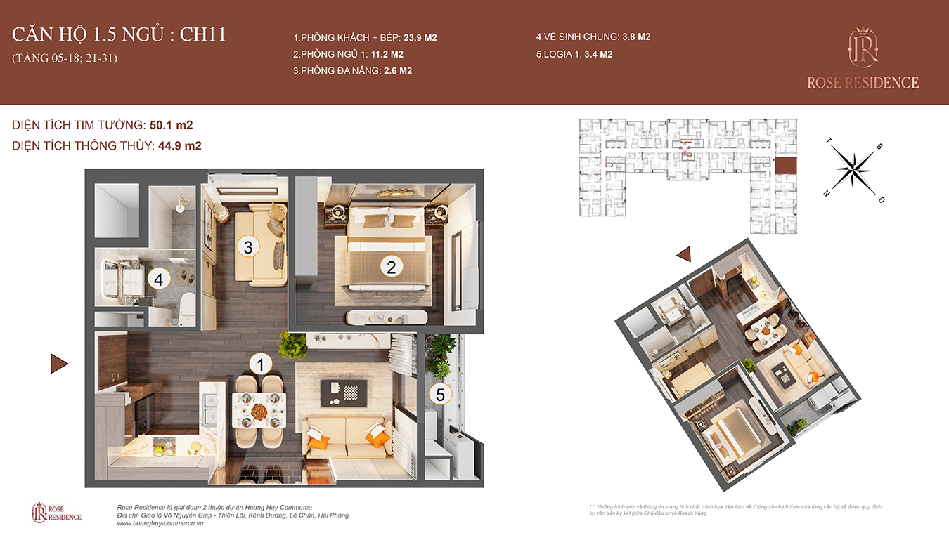 Mặt bằng CH11 Rose Residence - 1PN+1