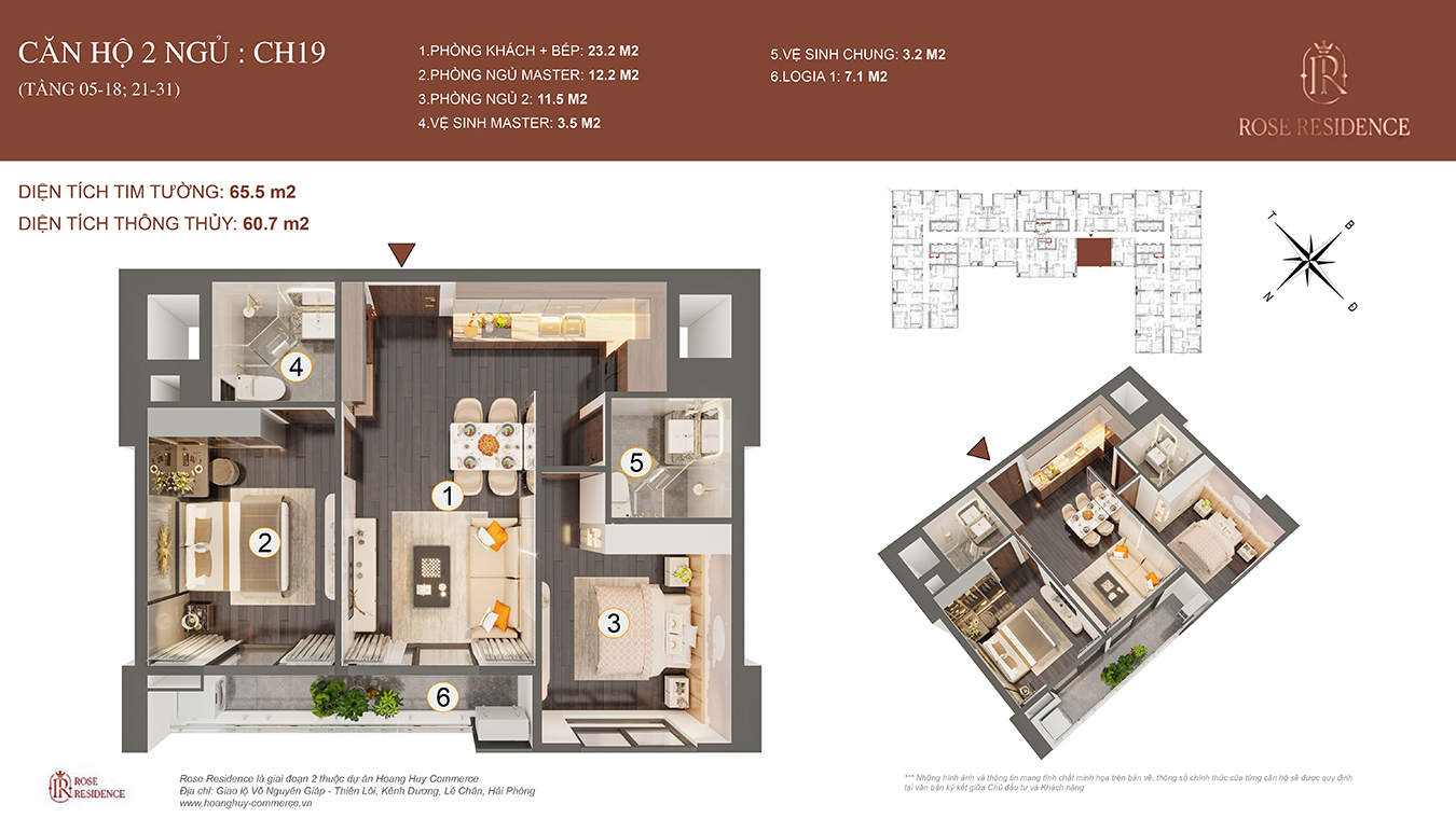 Mặt bằng CH19 Rose Residence - 2PN