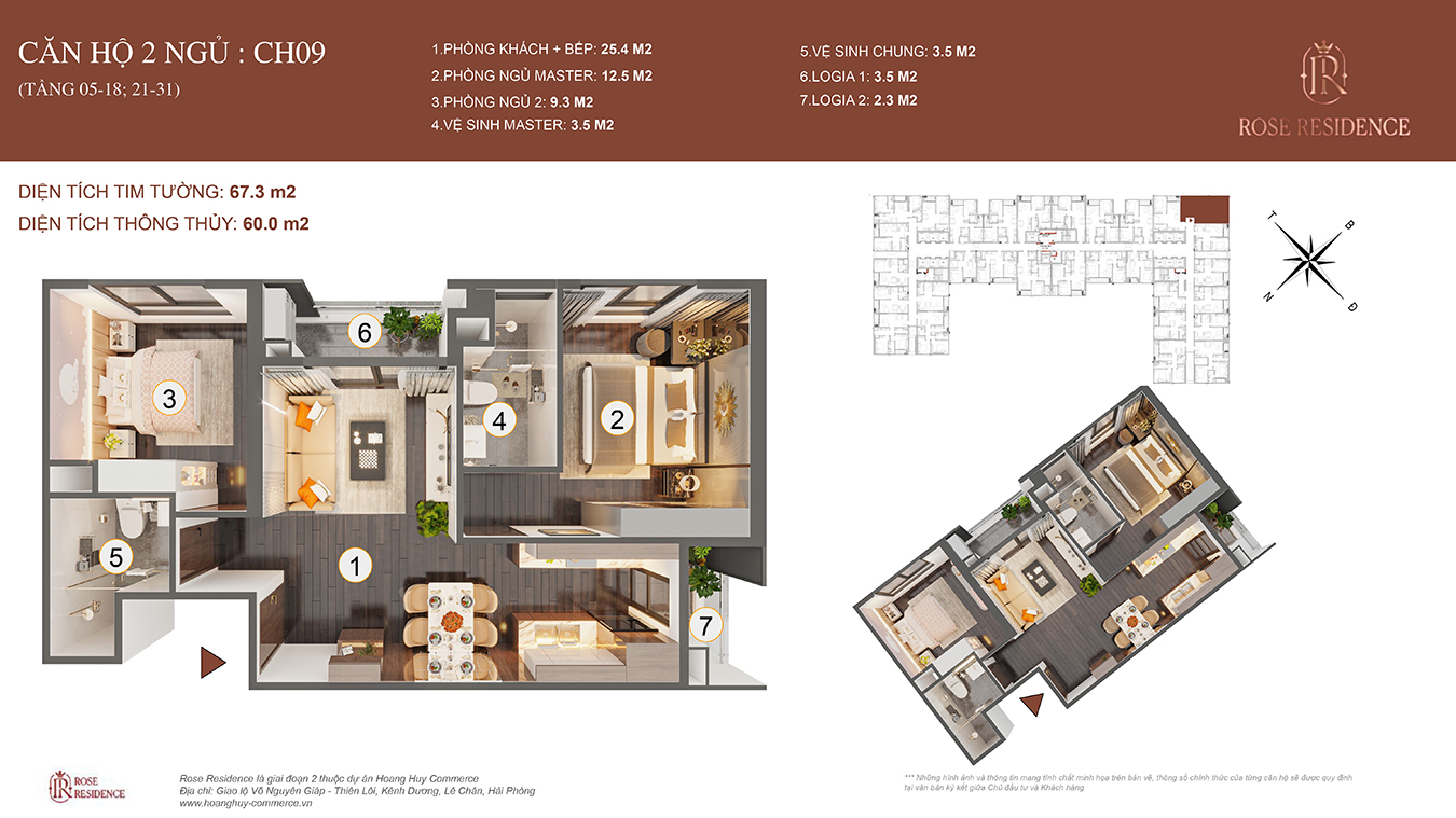 Mặt bằng CH09 Rose Residence - 2PN